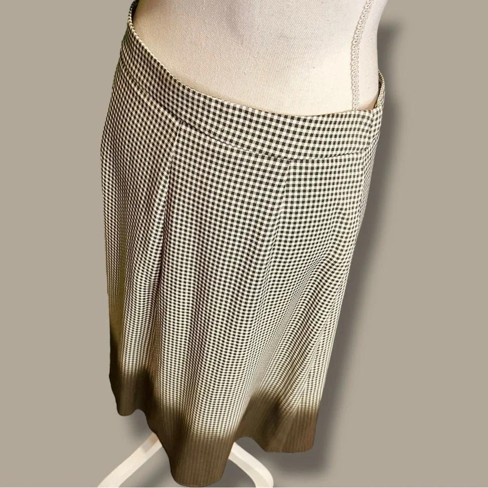 NWT Piazza Sempione Olive Green Checkered Plaid Dip-Dyed Pleated Skirt Size 44